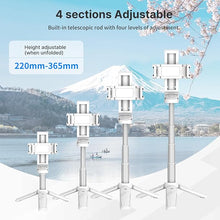 Load image into Gallery viewer, ULANZI JJ02 Selfie Stick Tripod, Extendable Grip Phone Tripod w Detachable Remote Pocket Size, 3-in-1 Mini Phone Grip 2 Cold Shoe, 10m/393.7'' Wireless Shutter, Vlog Livestreaming Photography(White)