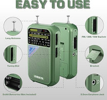 Load image into Gallery viewer, D221 NOAA Weather Radio Portable AM FM Shortwave Radio Receiver, 2 AA Battery Operated, Transistor Radio with Excellent Reception for Emergency, Hurricane, Gift, Walking and Home (Green)