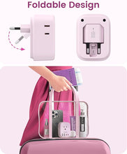 Load image into Gallery viewer, European Travel Plug Adapter, LENCENT International Type-C Foldable Power Plug with 4 Outlets, USB C Charger Adaptor, US to Most of Europe EU Iceland Spain Italy France Germany, Cruise Approved, Pink