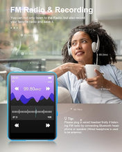 Load image into Gallery viewer, 64GB 2.4" Full Touch Screen MP3 Player with Bluetooth 5.3, Portable HiFi Sound Quality Music Player with Speaker, FM Radio, Line-in Voice Recorder, E-Book, Headphones Included, Max 128GB Expandable