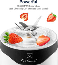 Load image into Gallery viewer, COKUNST 18oz Portable Blender with 6 Blades for Protein & Shakes, USB Rechargeable Juices Mixer, Small Blender with Extra Handle Lid for Travel Sports Outgoing-Black