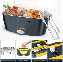 Load image into Gallery viewer, Electric Lunch Box Food Warmer, 80W Food Heater 3 in 1 12/24/110V for Car and Home, Lunch Heating Microwave for Truckers with 304 Stainless Steel Container, Heated Food Box with Tableware