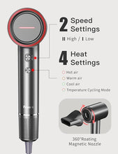 Load image into Gallery viewer, Negative Ionic High-Speed Hair Dryer with 11,0000 RPM Brushless Motor for Fast Drying, Professional Blow Dryer with Diffuser and Nozzle, Low Noise Hairdryer for Salon Home Travel