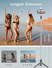 Load image into Gallery viewer, Selfie Stick Tripod with Light, 45'' Selfie Stick with Wireless Remote, Portable Phone Tripod Compatible with iPhone 15 Pro Max/15/14 Pro/14/13, Samsung S22/ S23 Ultra/Android Smartphone