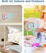 Load image into Gallery viewer, AICase Stand Fan,Folding Portable Telescopic Floor/USB Desk Fan with 10800mAh Rechargeable Battery,4 Speeds Super Quiet Adjustable Height and Head Great for Office Home Outdoor Camping-pink