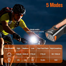 Load image into Gallery viewer, Nicron Bike Lights, 720 Lumens Bike Headlight?5 Modes USB Rechargeable Bicycle Light Super Bright, Bike Lights for Night Riding Waterproof IPX4 Bike Light.