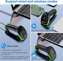 Load image into Gallery viewer, Symcode Wireless Bluetooth Barcode Scanner,Bluetooth & USB Wired & 2.4G Wireless Connection Ergonomics Handheld Barcode Scanner Reader, 2D 1D QR Code Automatic Fast Precise scanning Scanner