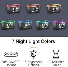 Load image into Gallery viewer, HOUSBAY Glow Small Alarm Clock Radio for Bedrooms with 7 Color Night Light, Dual Alarm, Dimmer, USB Charger, Battery Backup, Nap Timer, FM Radio with Auto-Off Timer for Bedside
