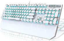 Load image into Gallery viewer, Camiysn Typewriter Style Mechanical Gaming Keyboard, White Retro Punk Gaming Keyboard with Blue Backlit, 104 Keys Blue Switch Wired Cute Keyboard, Round Keycaps for Windows/Mac/PC