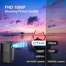 Load image into Gallery viewer, OTHA 1080P FHD Portable Projector, Built in Google TV, Netflix, DLP 3D Mini Projector, WiFi, Auto Focus & Keystone, 400 ANSI Lumens, Outdoor Video Projector, Integrated Battery, 3 Hours of Playtime