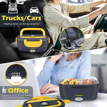 Load image into Gallery viewer, Electric Lunch Box Food Warmer, 80W Food Heater 3 in 1 12/24/110V for Car and Home, Lunch Heating Microwave for Truckers with 304 Stainless Steel Container, Heated Food Box with Tableware