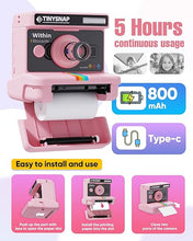 Load image into Gallery viewer, Instant Print Camera for Kids,2.4 Inch Screen Kids Instant Cameras, Christmas Birthday Gifts for Girls Age 3-12, Portable Toddler Toy for 3 4 5 6 7 8 9 10 Year Old Girls Boys (Pink)