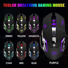 Load image into Gallery viewer, Wireless Gaming Keyboard and Mouse Combo,Rainbow LED Backlit Keyboard with Rechargeable 3800mAh Battery Metal Panel,Removable Wrist Rest Mechanical Feel and 7 Color Mute Gaming Mice for PC PS4 PS5