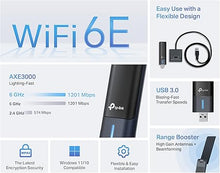 Load image into Gallery viewer, TP-Link WiFi 6E USB Adapter for Desktop PC - (Archer TXE50UH) AXE3000 Tri-Band Wireless Network Adapter, Ultra-Low Latency, MU-MIMO, OFDMA, Refined Security, WPA3, Supports Windows 11/10