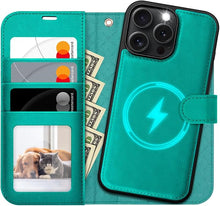 Load image into Gallery viewer, OCASE for iPhone 16 Pro Case Detachable Wallet Case with Card Holder, 2 in 1 Pu Leather Flip Folio with RFID Blocking Stand Wrist Strap Shockproof Phone Cover 6.3 Inch 2024, Blue Green
