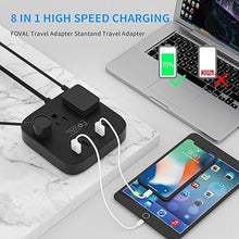 Load image into Gallery viewer, European Travel Plug Adapter, FOVAL EU UK US Power Strip with USB C and 4 USB Ports, 3 AC Outlets, Wall Mountable, 5ft Extension Cord, Compact for Travel, Cruise Ship, Home Office (Black)