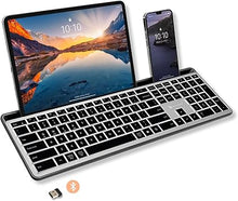 Load image into Gallery viewer, X9 Full Size Bluetooth Keyboard with Phone Holder - (2.4G + BT) - Rechargeable Multi Device Keyboard w/Copilot Key and AI for iPhone, Tablet, PC, Mac, iOS, Android - Backlit Wireless Keyboard - Gray