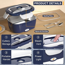 Load image into Gallery viewer, Monteka Electric Lunch Box Food Heater - Leakproof Portable Food Warmer heated lunch box for adults for Car/Home/Truck with 1.5L Removable Stainless Steel Container, 60W, 12V/24V/110V, DarkBlue