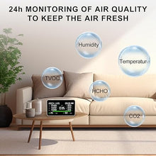 Load image into Gallery viewer, 11-in-1 Air Quality Monitor, Indoor CO2/VOC/AQI/PM2.5/Thermometer/Humidity Monitor, Portable Smart Air Quality Meters, Air Quality Tester for Home Office Outdoor, Battery Powered