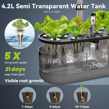 Load image into Gallery viewer, inbloom 12 Pods Hydroponics Growing System Kit, Herb Garden Planter Indoor Kit, Indoor Gardening Hydroponics Growing System with 4.2L Water Pump, Height Adjustable, Gifts for Woman, Transparent Black