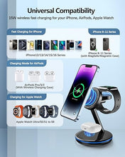 Load image into Gallery viewer, 3 in 1 Charging Station for Apple Devices 18W Fast Mag-Safe Charger Stand Magnetic Wireless Charger Station for iPhone16 15 14 13 12 Pro/Pro Max/Plus/Mini AirPods 2/3/Pro iWatch Ultra/8/7/SE/6/5/4/3/2