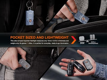 Load image into Gallery viewer, Fenix E03R v2.0 Keychain Flashlight, Blue, 500 Lumen Bright USB-C Rechargeable EDC with Red LED and Lumentac Organizer