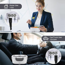 Load image into Gallery viewer, Vabaso Electric Lunch Box Food Heater, 80W Electric Heating Lunch Boxes Lunch for Car/Men/Adults/Home/Work, 1.5L Removable 304 Stainless Steel Container, 110V/12V/24V, with Fork & Spoon