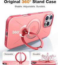 Load image into Gallery viewer, TORRAS Upgraded 360°Spin Magnetic Stand for iPhone 16 Pro Case, Fit for MagSafe, Built-in Kickstand & Ring Holder, Mil-Grade Protective Soft Edge Slim Case for iPhone 16 Pro, Coral Pink, 6.3''