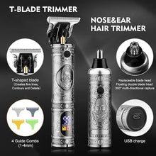 Load image into Gallery viewer, Professional Hair Clippers for Men,Hair Clippers+T-Blade Trimmer+Electric Shaver+Nose Hair Trimmer Set,4 in 1 Cordless Barber Hair Cutting Kit LCD Display Gifts (Gray)