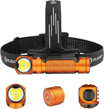 Load image into Gallery viewer, OLIGHT Perun 3 Rechargeable Headlamp Flashlight, 3000 Lumens LED Headlight with Red Light, Waterproof Head Lamp with Headband for Outdoor Camping, Hiking, Working(Orange)