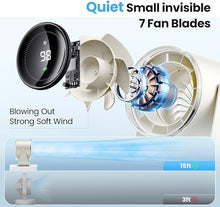 Load image into Gallery viewer, WSKEN Desk Fan with Battery Operated, Quiet Digital Display Portable Fan for Office, Bedroom, Kitchen, Home, Outdoor, 100 Speeds 115° Tilt Small Travel Camping Table Fan, White
