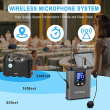 Load image into Gallery viewer, HOTEC UHF Wireless Headset Microphone/Lavalier Lapel Mic with Bodypack Transmitter and Mini Rechargeable Receiver 1/4" Output for Vlogging or Speech