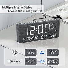 Load image into Gallery viewer, Digital Wooden Alarm Clock with Dual Alarm,Weekday/Weekend Mode,Adjustable Volume,Humidity & Temperature Detect,2-100% Dimmer,12/24H,Snooze,2 USB Chargers,Battery Backup, Loud Alarm Clock for Bedroom