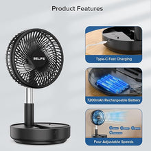 Load image into Gallery viewer, Belife X8 Portable Fan, Cordless 7200mAh Battery Operated Oscillating Fan, USB Rechargeable Desk Floor Fan with Remote, Foldable Telescopic Fan for Home Bedroom Sleeping Office Camping Travel (Black)