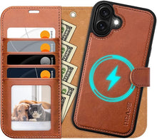 Load image into Gallery viewer, OCASE for iPhone 16 Plus Case Detachable Wallet Case with Card Holder, 2 in 1 Pu Leather Flip Folio with RFID Blocking Stand Wrist Strap Shockproof Phone Cover 6.7 Inch 2024, Brown