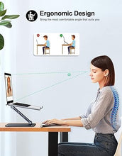 Load image into Gallery viewer, Foldable Laptop Stand, Height Adjustable Ergonomic Computer Stand for Desk, Aluminum Portable Laptop Riser Holder Mount Compatible with MacBook Pro Air, HP, Dell 10-16" (Black)