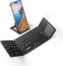 Load image into Gallery viewer, Samsers Foldable Bluetooth Keyboard with Touchpad - Portable Wireless Keyboard with Holder, Rechargeable Full Size Ultra Slim Pocket Folding Keyboard for Android Windows iOS Tablet & Laptop - Black