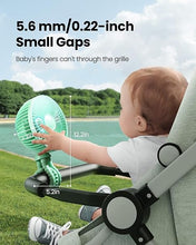 Load image into Gallery viewer, Gaiatop Baby Stroller Fan, 4000mAh Oscillating Mini Portable Fan with Light, 4 Speeds Battery Operated Small Handheld Desk Fan, 360° Rotate Flexible Tripod Clip On Fan for Car Seat Crib Travel Green