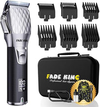 Load image into Gallery viewer, FADEKING® Professional Hair Clippers for Men - Cordless Hair Clippers, LCD Display Barber Clippers for Hair Cutting & Mens Grooming with Travel Case(Silver+Black)