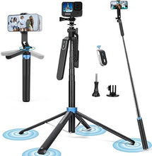 Load image into Gallery viewer, Eocean 71" Tall Selfie Stick Tripod Quadripod with Remote & with 360° Ballhead, Aluminum Alloy Extendable Cell Phone Tripod Stand, Travel Tripod Phone Holder Compatible with iPhone/Android/GoPro
