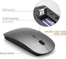 Load image into Gallery viewer, Wireless Keyboard and Mouse Ultra Slim Combo, TopMate 2.4G Silent Compact USB 2400DPI Mouse and Scissor Switch Keyboard Set with Cover, 2 AA and 2 AAA Batteries, for PC/Laptop/Windows/Mac - Gray Black
