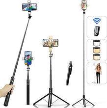 Load image into Gallery viewer, Selfie Stick Phone Tripod with Remote and LED Fill Lights - ASHINER 70 inch Heigh Cell Phone Holder for Travel, Vlogging, Live Streaming Video and Photos,Phone Stand Compatible with iPhone and Android