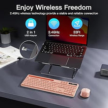 Load image into Gallery viewer, Wireless Keyboard and Mouse Combo, Soueto 2.4G Full-Sized Computer Keyboard with Phone Tablet Holder, 22 Multimedia Shortcuts, Numeric Keypad, 6 Button Silent Mouse for Windows, Mac (Cherry Pink)