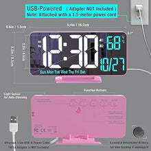 Load image into Gallery viewer, Pink Digital Clock for Bedroom 6.7in Dual Alarm Clock with Dimming, 12/24h, Seconds, Date, Day of Week, Temp, Desk Clock, LED Clock for Table Decor, Digital Calendar Table Clocks for Bedrooms KOSUMOSU