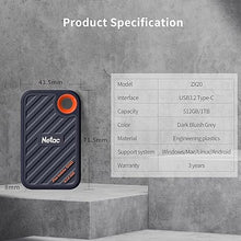 Load image into Gallery viewer, Netac 512GB Extreme Portable SSD External Solid State Drives Up to 2000MB/s Read 1700MB/s Write Speed, USB 3.2 Gen.2 Business Travel Essential Supports Win to Go Dust-Resistant
