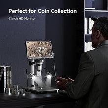 Load image into Gallery viewer, TOMLOV DM9 7" LCD Digital Microscope 1200X, 1080P Coin Microscope Magnifier, 12MP Ultra-Precise Focusing Soldering Microscope for Adult, PC View, 32GB