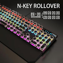 Load image into Gallery viewer, Camiysn Typewriter Style Mechanical Gaming Keyboard, Black Retro Punk Gaming Keyboard with RGB Backlit, 104 Keys Blue Switch Wired Cute Keyboard, Round Keycaps for Windows/Mac/PC