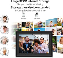 Load image into Gallery viewer, 32GB 10.1 Inch WiFi Digital Picture Frame with 1280x800 HD IPS Touch Screen, Send Photo or Videos via App or Email,Support USB Drive/SD Card Extend Storage,Auto-Rotate,Wall Mountable