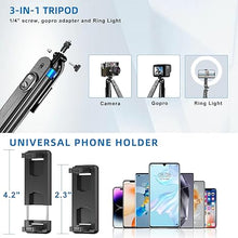 Load image into Gallery viewer, Selfie Stick Phone Tripod-71 Cell Phone Holder with Remote, 1/4" Screw Thread Adapter, Travel Tripod for Recording, Video and Picture, Compatible with iPhone, Android, Camera & Gopro