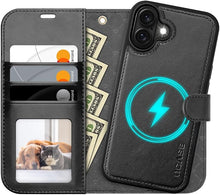 Load image into Gallery viewer, OCASE for iPhone 16 Case Detachable Wallet Case with Card Holder, 2 in 1 Pu Leather Flip Folio with RFID Blocking Stand Wrist Strap Shockproof Phone Cover 6.1 Inch 2024, Graphite